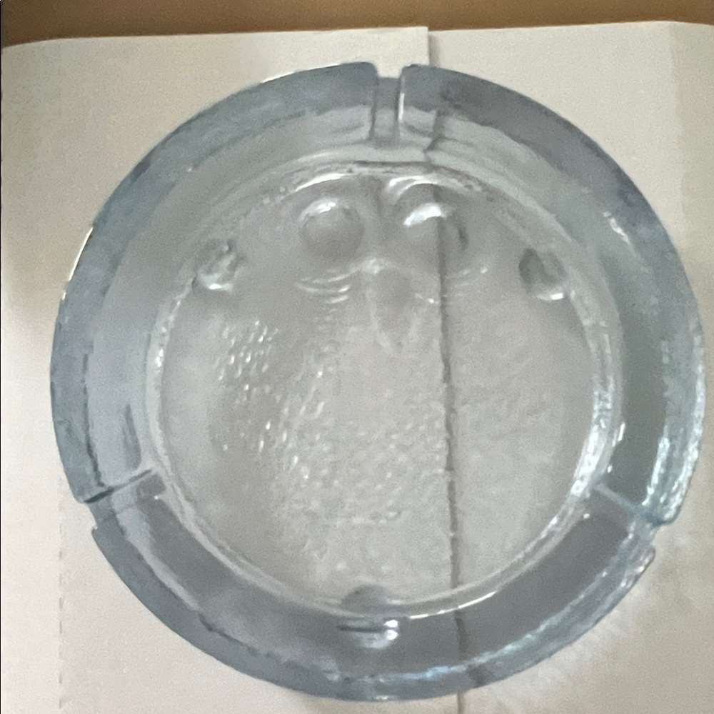 Vintage Blenko light blue glass Big hoot Ashtray